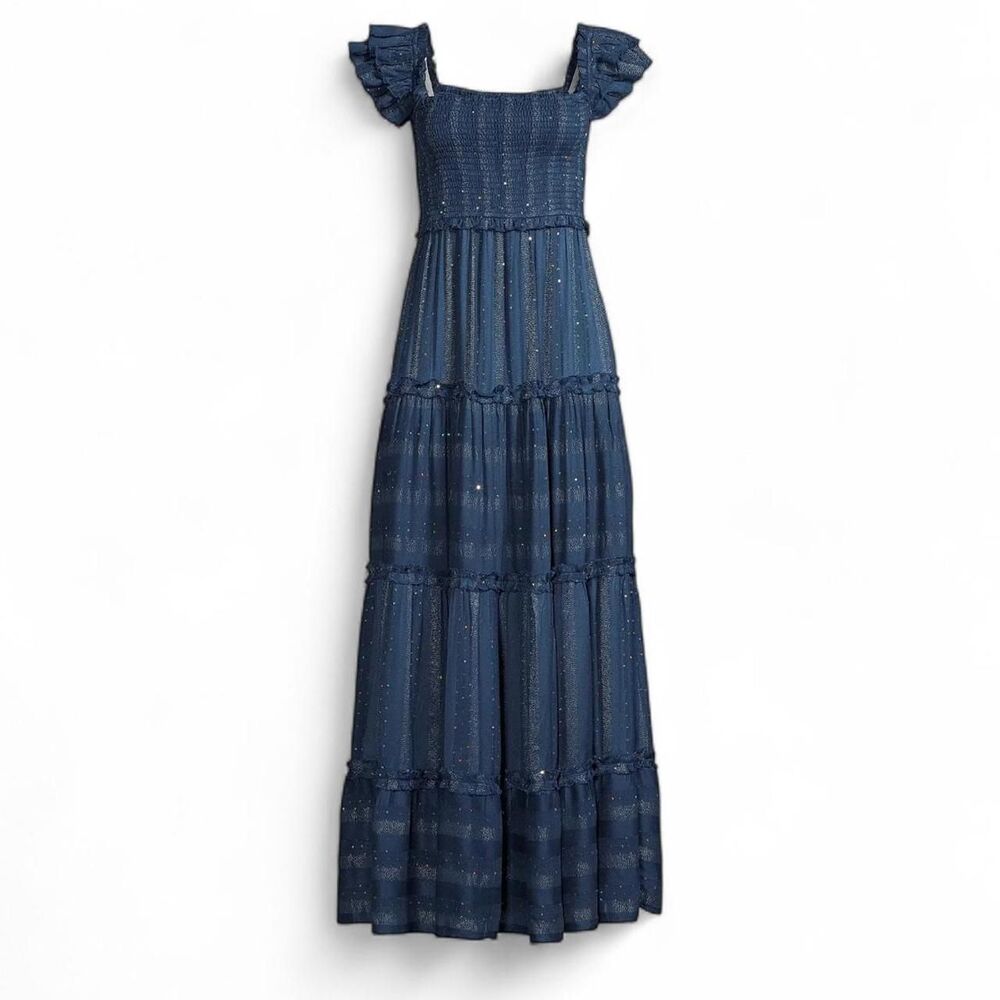 Boho Anthropologie PQ Victoria Sequin-Embellished Tiered Maxi Dress Flawed